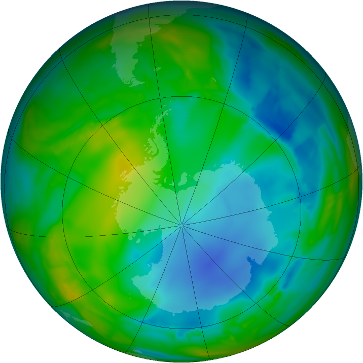 Antarctic ozone map for 23 July 2009